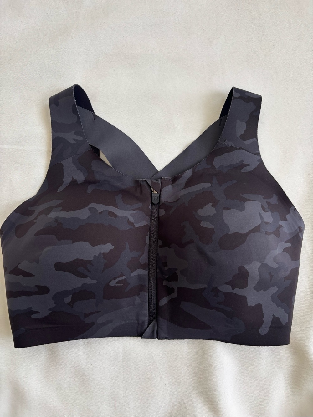 Lululemon Enlite Bra Zip Front 34E lIncognito Camo Multi Grey print
